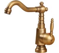 DECAKE Retro Bathroom Basin Mixer Tap Single Handle Sink Mixer Tap High Rise Sink Tap for Countertop Basin Basin Taps 360° Swivel All Copper Hot and Cold Mixer Faucet,Antique,high (Antiqu