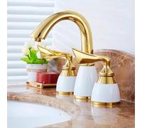 DECAKE Retro Bathroom Faucet, Mixer Bathroom hot and Cold Faucet Brass, Bathroom Faucet with 3 Holes Vanity Faucet, Bathroom Faucet Two-Handle Mixer, Gold,Gold