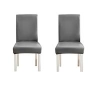 DECAKE Set of 2 Waterproof Stretch Faux Leather Dining Chair Covers Removable & Washable Oil-Proof PU Fabric Grey Perfect for Room Furniture Protection