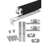 DECAKE Sliding Door Kit Single Pocket Track Hardware Set Heavy Duty, 60 Inch / 66 80 Barn Rail for Cabinet, Garage Hanger Black(193cm/76inch)