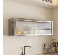 DECAKE Stainless Steel Kitchen Wall Cabinet with Acrylic Sliding Doors, 2-Tier Metal Mounted Hanging Storage Organizer for Spices and Dishes