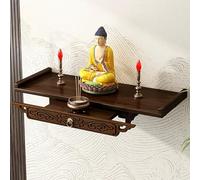 DECAKE Wall-mounted Buddha Altar Shelf Stand,wooden Shrine Pooja Table With Drawer,antique Carving Offering Household For Prayer Guan Gong Guanyin Statue(39cm/15.3", Walnut)