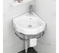 DECAKE Wall Mounted Sink, Corner Bathroom Vanity Cabinet, Ceramic Mini Vessel Sink with Overflow for Small Spaces