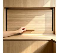 DECAKE Wood Finish Flexible Tambour Door with Handle, Pull-Down Sliding Doors for Workshop Pantry Campervan, Cabinets Roll-up Cover Plate, Easy Open