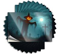 Decal Custom Vinyl Decals, Fall Decor Outdoor Waterproof Hat Stickers for Water Bottle | A Spooky Scarecrow with A Glowing Pumpkin Face Stands Perfect for Western Laptop Decor(8X12CM)