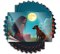 Decal Hard Scratch Resistant Decals, Lover Matte Print for Phone Case Farmers | Love Decor Uv Proof Pack A Woman in A Floral Dress Sits Beside Her Dog Under A Full Moon(8X12CM)
