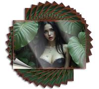 Decal Laptop Scratch Resistant Decals, Feminist Matte Print for Phone Case Science | Balcony Decor Uv Proof Pack A Woman in Black Lace Amidst Lush Green Leaves(8X12CM)