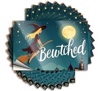 Decal Men Cave Decor | Fun Wall A Witch Flying On A Broom Under A Full Moon with The Word Bewitched for Winter(8X12CM)