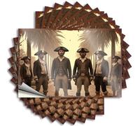 Decal Optical Illusion, Billiards Case Six Dapper Gentlemen in Historical Attire Standing Amidst Palm Tr | Funny Outdoor Decor(8X12CM)
