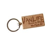 Decalarama Campervan Keyring Gift Vanlife Home Is Where We Park It Nice Cute Wooden Engraved Wood Key Fob Novelty Motorhome Present