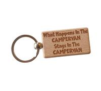 Decalarama Campervan Keyring Gift What Happens In The Stays In The Nice Wooden Cute Engraved Wood Key Fob Novelty Present