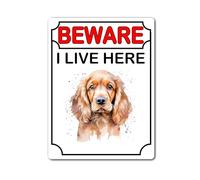 decalarama Cocker Spaniel Metal Sign Gift - Beware I Live Here - Cute Fun Dog Novelty Aluminium Present