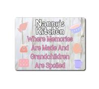 Decalarama Cooking Metal Sign Gift - Nanny's Kitchen Where Memories Are Made and Grandchildren Are Spoiled - Family Fun Home Grandkids Novelty Aluminium Present