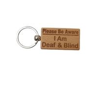 Decalarama Deaf Blind Awareness Keyring Gift - Please Be Aware I Am Deaf & Blind Key Ring - Engraved Wooden Key Chain Present
