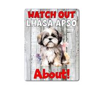 decalarama Dog Metal Sign Gift - Watch Out Lhasa Apso About - Family Fun Home Pet Animal Novelty Aluminium Present