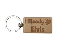 Decalarama Elvis Keyring Gift - I Bloody Love Elvis - Cute Engraved Wooden Key Fob Fun Novelty Nice Custom Present