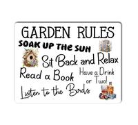 decalarama Garden Metal Sign Gift - Garden Rules - Soak Up The Sun - WHITE Cute Fun Novelty Aluminium Present