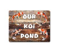 Decalarama Garden Metal Sign Gift - Our Koi Pond - Family Fun Fish Home Novelty Aluminium Present