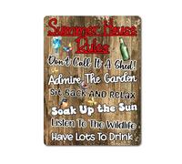 Decalarama Garden Metal Sign Gift - Summer House Rules - Have Lots To Drink - WOOD - Family Fun Home Shed Allotment Novelty Aluminium Present