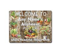 Decalarama Garden Metal Sign Gift - Welcome To Any Names and Plot Number Allotment Where Beautiful Things Grow - Family Fun Home Novelty Aluminium Present
