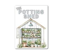 decalarama Gardening Metal Sign Gift - The Potting Shed - White - Family Fun Allotment Novelty Aluminium Present