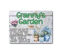 Decalarama Grandparent Garden Metal Sign Gift - Granny's Garden The Place I Come To...Sit Back And Relax - Family Fun Grandchild Home Allotment Novelty Aluminium Present