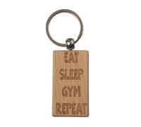 Decalarama Gym Keyring Gift - Eat Sleep Gym Repeat - Nice Cute Engraved Wooden Key Fob Novelty Present