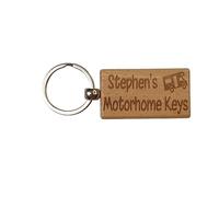 Decalarama Motorhome Keyring Gift - Any Name's Motorhome Keys - Cute Engraved Wooden Key Fob Fun Novelty Nice Custom Present
