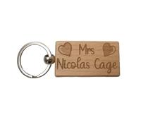 Decalarama Mrs Nicolas Cage Keyring Gift - Engraved Wooden Movie Fan Birthday Fun Cute Novelty Present