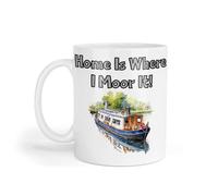 Decalarama Narrowboat Canal Boat Mug Gift Home is Where I Moor It Nice Cute Novelty Holiday Travel Cup Present