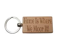 Decalarama Narrowboat Keyring Gift - Home Is Where We Moor It Engraved Hardwood Key Fob Novelty Nice Custom Barge Canal Boat Present