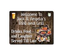 decalarama Personalised Barbecue Metal Sign Gift - Welcome To Any Name BBQ and Grill - Family Fun Home Food Drink Garden Novelty Aluminium Present