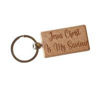 Decalarama Religious Keyring Gift Jesus Christ Is My Saviour Nice Cute Wooden Engraved Wood Key Fob Novelty Christian Religion Present