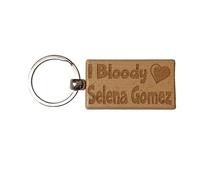Decalarama Selena Gomez Keyring Gift - I Bloody Love - Engraved Wooden Singer Movie TV Star Fan Nice Fun Cute Novelty Present