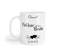 Decalarama Wedding Mug Gift Father of The Bride Novelty Cute Personalised Name and Wedding Date Keepsake Memento Present for Parents