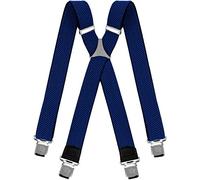 Decalen Mens braces wide adjustable and elastic suspenders X shape with very strong clips Heavy duty (Blue)
