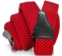 Decalen Mens Braces with Very Strong Clips Heavy Duty Suspenders One Size Fits All Wide Adjustable and Elastic Y Style (Red)