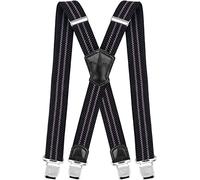 Decalen Mens Braces with Very Strong Metal Clips Wide 4 cm 1.5 inch Heavy Duty Suspenders One Size Fits All Men and Women Adjustable and Elastic X Form (Black Grey)