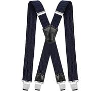 Decalen Mens Braces with Very Strong Metal Clips Wide 4 cm 1.5 inch Heavy Duty Suspenders One Size Fits All Men and Women Adjustable and Elastic X Form (Navy Blue)