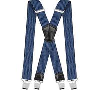 Decalen Mens Braces with Very Strong Metal Clips Wide 4 cm 1.5 inch Heavy Duty Suspenders One Size Fits All Men and Women Adjustable and Elastic X Form (Blue)