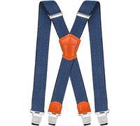 Decalen Mens Braces with Very Strong Metal Clips Wide 4 cm 1.5 inch Heavy Duty Suspenders One Size Fits All Men and Women Adjustable and Elastic X Form (Blue 1)