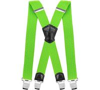 Decalen Mens Braces with Very Strong Metal Clips Wide 4 cm 1.5 inch Heavy Duty Suspenders One Size Fits All Men and Women Adjustable and Elastic X Form (Green Neon)