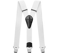 Decalen Mens Braces with Very Strong Metal Clips Wide 4 cm 1.5 inch Heavy Duty Suspenders One Size Fits All Men and Women Adjustable and Elastic Y Style (White)