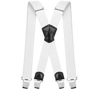 Decalen Mens Braces with Very Strong Metal Clips Wide 4 cm 1.5 inch Heavy Duty Suspenders One Size Fits All Men and Women Adjustable and Elastic X Form (White)