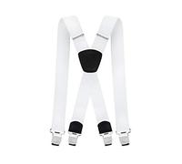 Decalen Mens Braces with Very Strong Metal Clips Wide 4 cm 1.5 inch Heavy Duty Suspenders One Size Fits All Men and Women Adjustable and Elastic X Form (White)