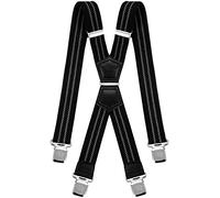 Decalen Mens Braces X Style Very Strong Clips Adjustable One Size Fits All Heavy Duty (Black - Grey)