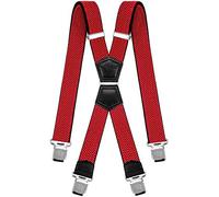 Decalen Mens Braces X Style Very Strong Clips Adjustable One Size Fits All Heavy Duty (Red)