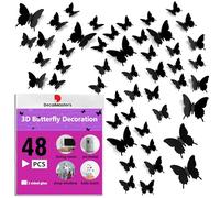 DecalMasters 48 pcs 3D Butterfly Wall Removable Mural Stickers, 3 Sizes Wall Decals for Home and Room Decoration (Black, 48)