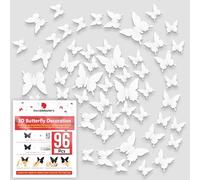 DecalMasters 96pcs White 3D Butterfly Wall Decals - 3 Sizes Butterflies Décor for Wall Removable Mural Stickers Home, Party, Cake and Room Decoration Kids Girl Boy Bedroom Decor (White, 96)