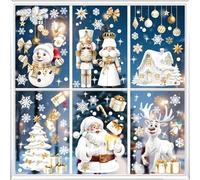 decalmile 3D Christmas Double Sided Window Clings Reusable Santa Claus Xmas Tree Nutcracker Soldiers Snowman Anti-Collision Glass Doors Window Stickers Decals